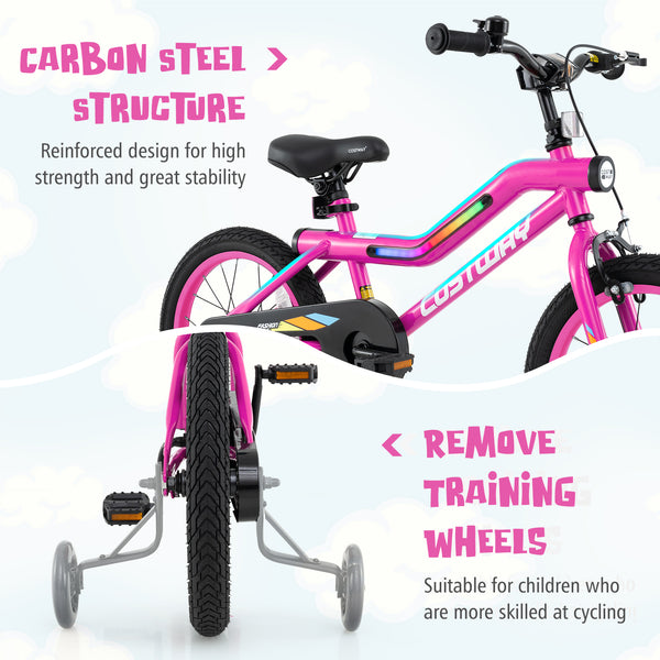 18 Inch LED Lighted Kids Bike with Training Wheels and Headlight for Ages 4-8 Years