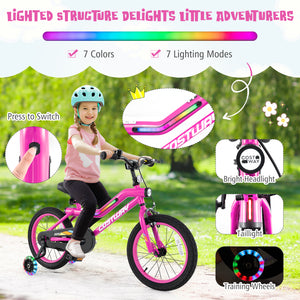 18 Inch LED Lighted Kids Bike with Training Wheels and Headlight for Ages 4-8 Years