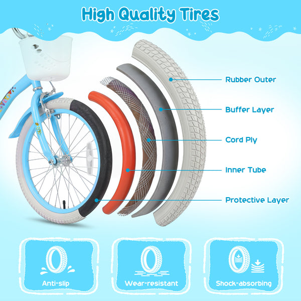12-inch girls bike for ages 3-4, blue with training wheels and basket, perfect for spring parties. Angle view.