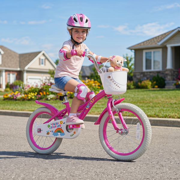 Girls Bike for 3-8 Years Old with Basket - Spring Party Pink
