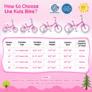 Girls Bike for 3-8 Years Old with Basket - Spring Party Pink