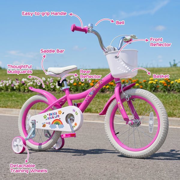Girls Bike for 3-8 Years Old with Basket - Spring Party Pink