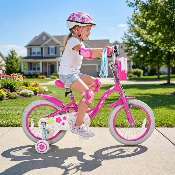 Girls Bike with Front Bag and Streamers for 3-8 Years Pink
