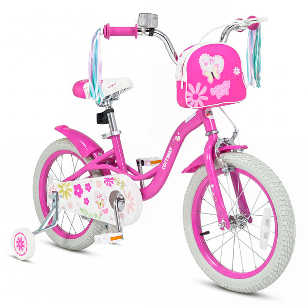 Girls Bike with Front Bag and Streamers for 3-8 Years Pink