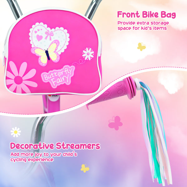 Girls Bike with Front Bag and Streamers for 3-8 Years Pink