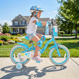 Girls Bike with Front Bag and Streamers for 3-8 Years Blue