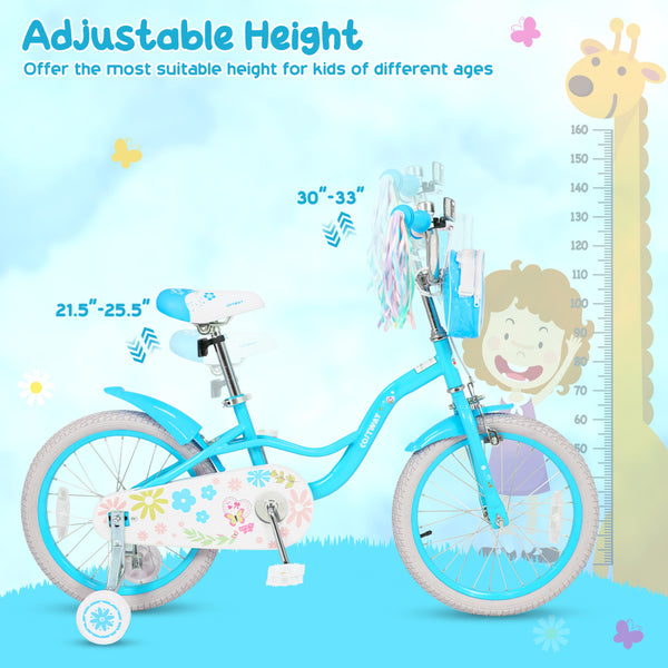 Girls Bike with Front Bag and Streamers for 3-8 Years Blue