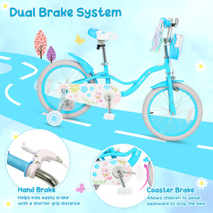 Girls Bike with Front Bag and Streamers for 3-8 Years Blue