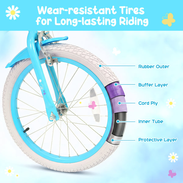 Girls Bike with Front Bag and Streamers for 3-8 Years Blue