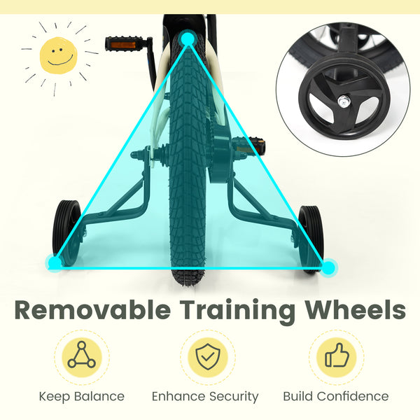 12-inch kids bike with removable training wheels, perfect for young riders, shown at angle 14.
