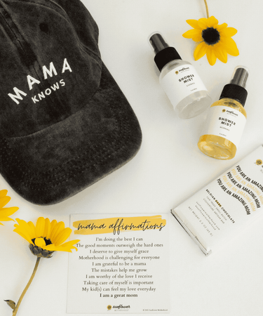 Postpartum Survival Bundle for new moms, featuring essential bedding and sleep products for comfort and recovery.