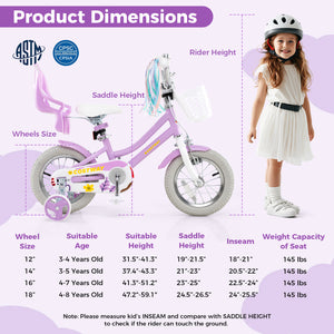 16 Inches Girls Bike Kids Bicycle with Doll Seat and Streamers for Children 4