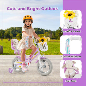 16 Inches Girls Bike Kids Bicycle with Doll Seat and Streamers for Children 4
