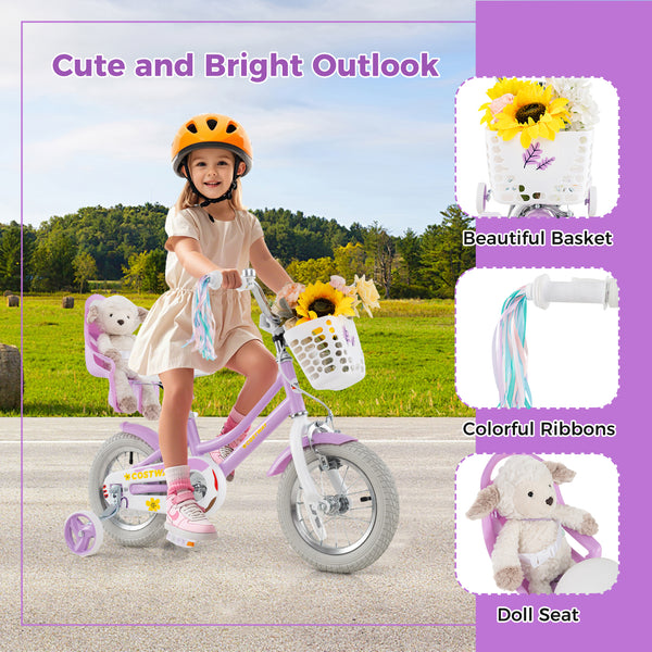 16 Inches Girls Bike Kids Bicycle with Doll Seat and Streamers for Children 4