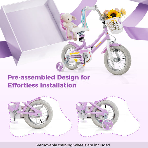 16 Inches Girls Bike Kids Bicycle with Doll Seat and Streamers for Children 4