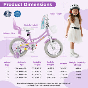 16 Inches Girls Bike Kids Bicycle with Doll Seat and Streamers for Children 4