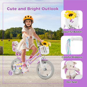 16 Inches Girls Bike Kids Bicycle with Doll Seat and Streamers for Children 4