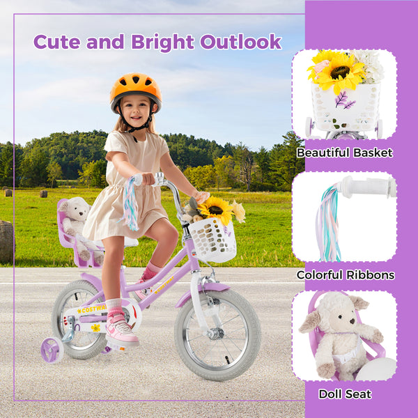 16 Inches Girls Bike Kids Bicycle with Doll Seat and Streamers for Children 4