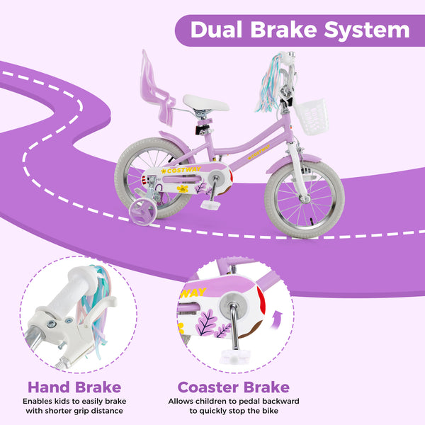 16 Inches Girls Bike Kids Bicycle with Doll Seat and Streamers for Children 4