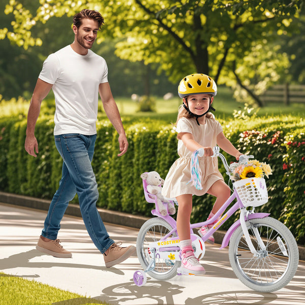 16 Inches Girls Bike Kids Bicycle with Doll Seat and Streamers for Children 4