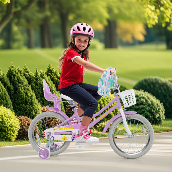 16 Inches Girls Bike Kids Bicycle with Doll Seat and Streamers for Children 4