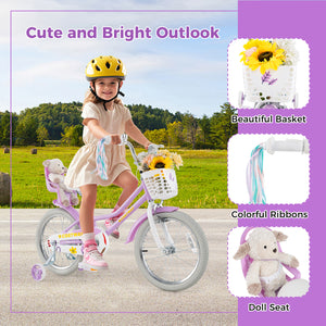 16 Inches Girls Bike Kids Bicycle with Doll Seat and Streamers for Children 4