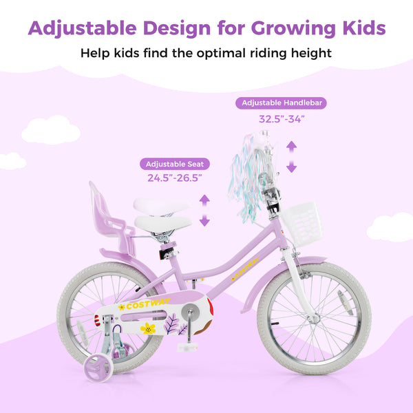 16 Inches Girls Bike Kids Bicycle with Doll Seat and Streamers for Children 4