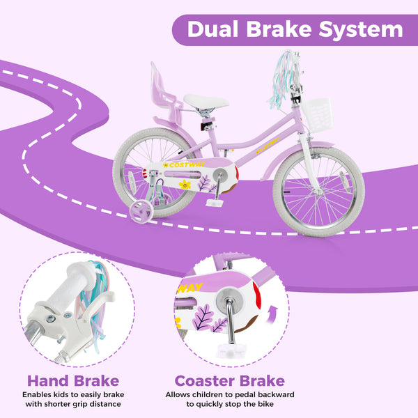 16 Inches Girls Bike Kids Bicycle with Doll Seat and Streamers for Children 4
