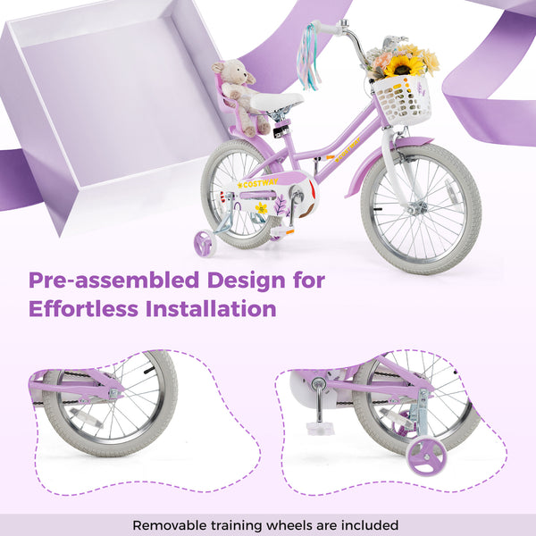 16 Inches Girls Bike Kids Bicycle with Doll Seat and Streamers for Children 4