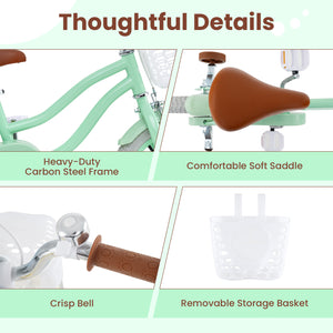 14-inch kids bike with adjustable seat and bell for ages 3-8, shown from angle 13. Perfect for outdoor fun!