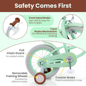 14-inch kids bike with adjustable seat and bell for ages 3-8, angled view showcasing vibrant design and features.