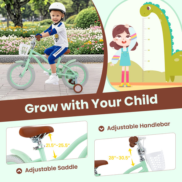14-inch kids bike with adjustable seat and bell for ages 3-8, shown at angle 16, perfect for outdoor fun.
