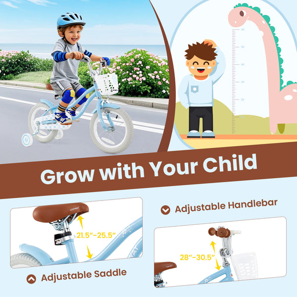 12-inch kids bike with adjustable handlebar and seat, perfect for toddlers aged 3, shown at a 22-degree angle.
