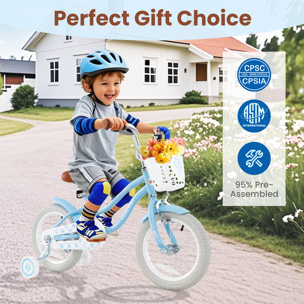 12-inch kids bike with adjustable handlebar and seat, perfect for children aged 3, shown at a 24-degree angle.