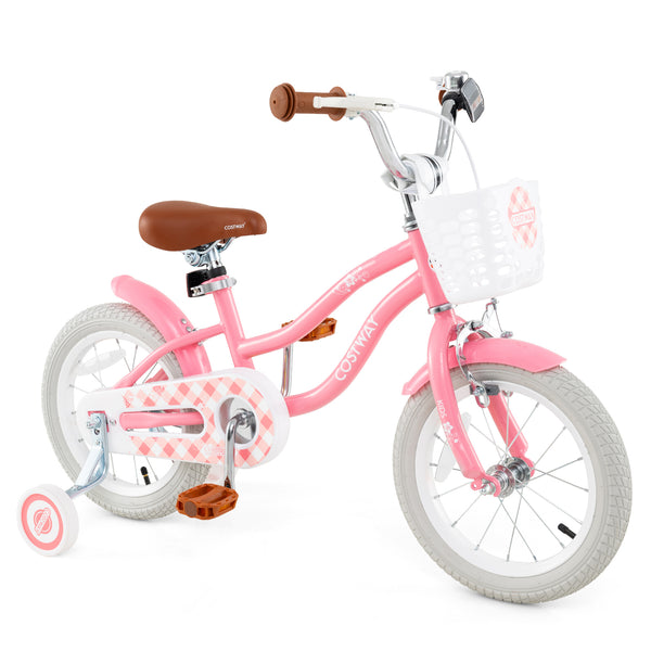 18 Inch Kids Bike with Training Wheels and Basket for Boys Girls 4-8 Years Old