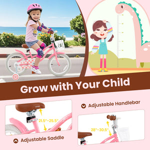 18 Inch Kids Bike with Training Wheels and Basket for Boys Girls 4-8 Years Old