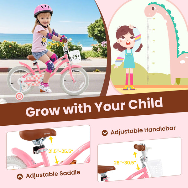 18 Inch Kids Bike with Training Wheels and Basket for Boys Girls 4-8 Years Old