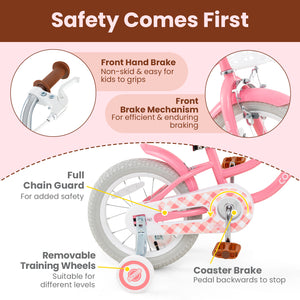 18 Inch Kids Bike with Training Wheels and Basket for Boys Girls 4-8 Years Old
