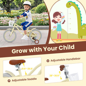14-inch adjustable kids bike with training wheels for ages 3-8, shown at a 15-degree angle.