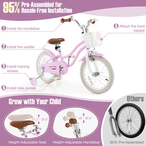 14 Inch Kid's Bike with Removable Training Wheels and Basket