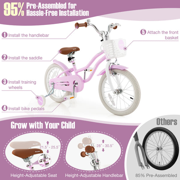 14 Inch Kid's Bike with Removable Training Wheels and Basket