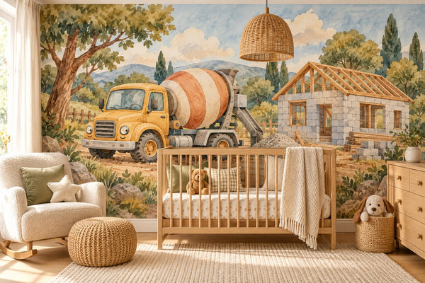 Watercolor Cement Mixer Wall Mural, image 1