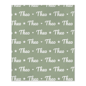 Name Pattern toddler minky blanket in sage