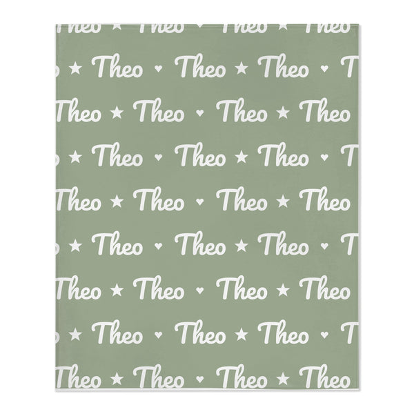 Name Pattern toddler minky blanket in sage