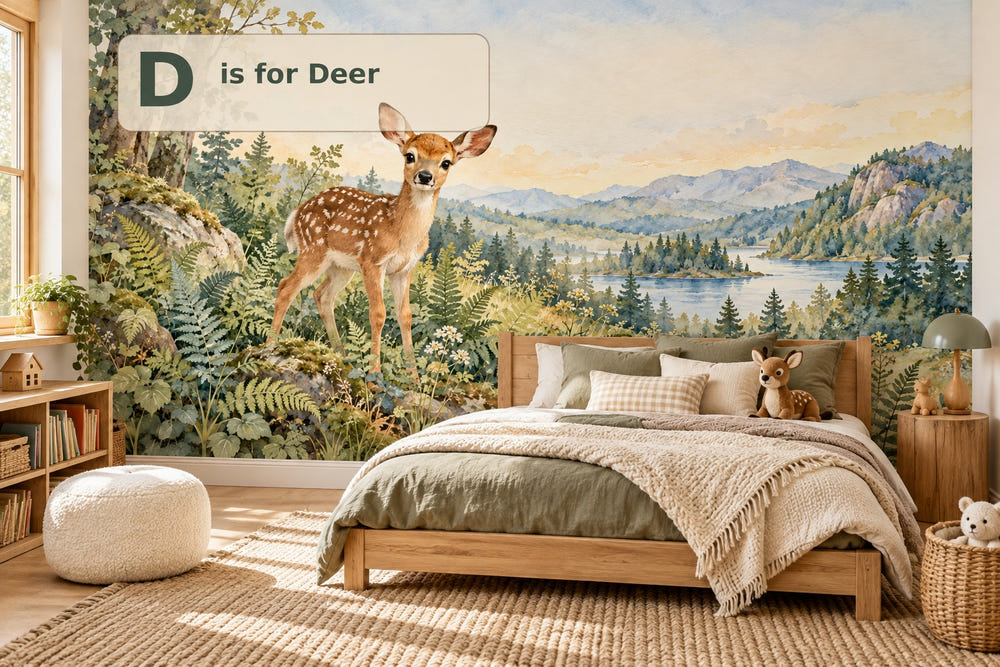 Watercolor D is for Deer Alphabet Wall Mural, image 1