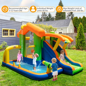 8-in-1 Inflatable Bounce House Water Park without Blower for Kids with Blower
