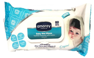 Amoray Baby Wipes Original 80 ct - gentle, hypoallergenic wipes for sensitive baby skin.