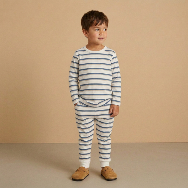 Organic Tee & Pants Set - Navy Stripe