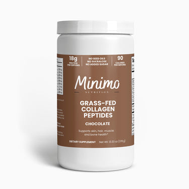 Grass-fed collagen peptides powder in chocolate flavor, 13.3 oz, perfect for protein blends and healthy nutrition.