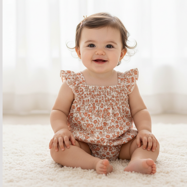 Organic Ruffle Sleeve Bubble Romper - Sienna